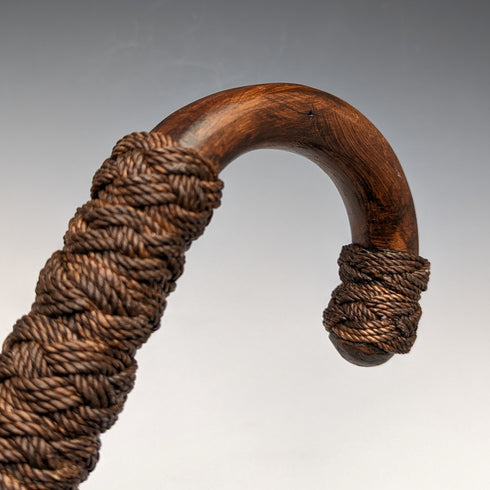 英國復古男士手杖,麻繩弧形手柄,超粗棕色桿,90 厘米